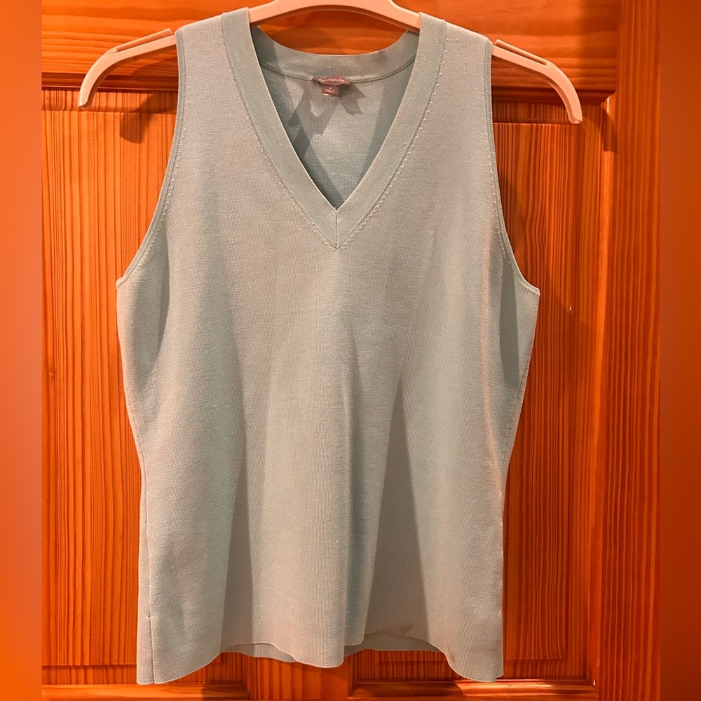 Ann Taylor Light Blue/Teal V-Neck Tank Top